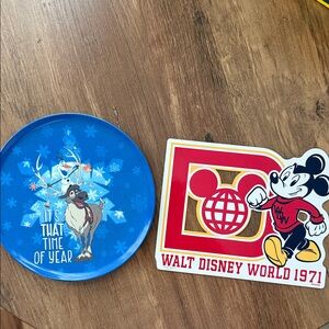 Disney Blue Frozen Plate with Olaf and Sven and WDW Mickey Magnet